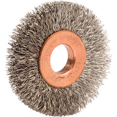 1-1/2″ Small Diameter Crimped Wire Wheel, .008″ Stainless Steel Fill, 3/8″ Arbor Hole - Exact Tool & Supply