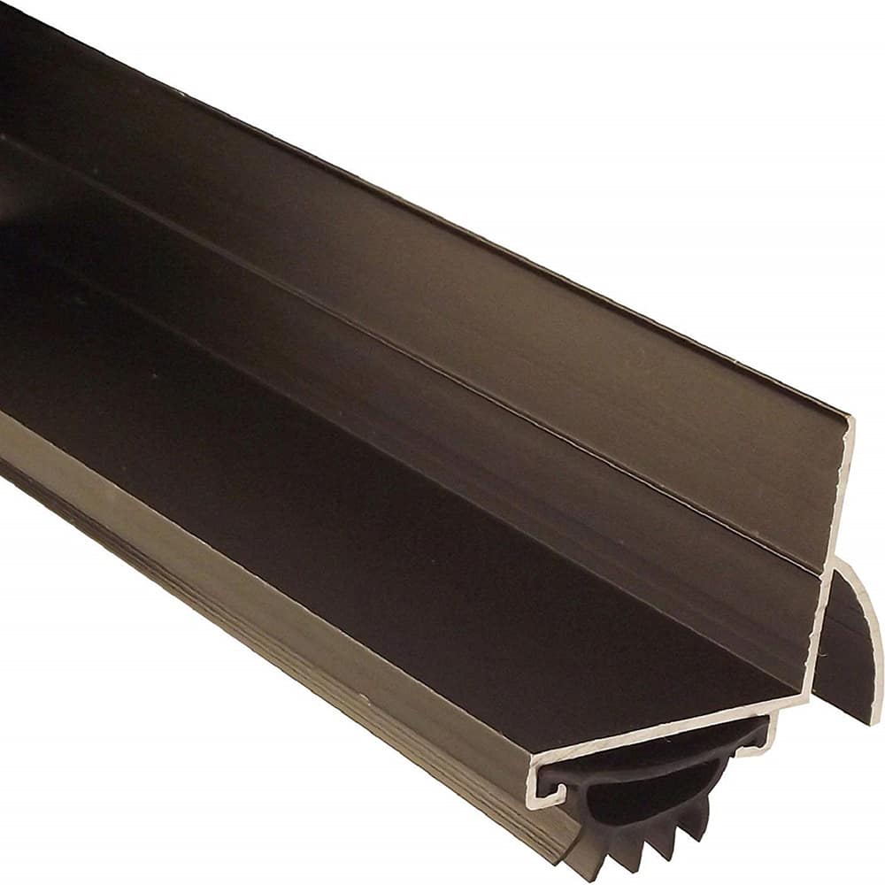 Pemko - Sweeps & Seals; Type: Drip Ledge L Shape Door Shoe ; Width (Inch): 1-1/4 ; Finish/Coating: Dark Bronze Anodized Aluminum ; Material: 6063-T6 Extruded Tempered Aluminum ; Back Strip Brush Width (Inch): 2 ; Bristle Length (Inch): 0.5000 - Exact Tool & Supply