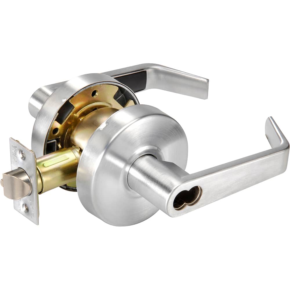Yale - Lever Locksets; Door Thickness: 1-3/4 (Inch); Door Thickness: 1-3/4 ; Back Set: 2-3/4 (Inch); For Use With: Classroom or Utility Room Doors ; Finish/Coating: Satin Chrome ; Cylinder Type: 6 or 7-Pin SFIC; Less Core - Exact Tool & Supply
