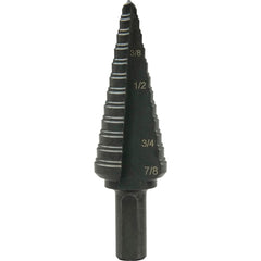 Greenlee - Step Drill Bits; Minimum Hole Diameter (Inch): 3/16 ; Maximum Hole Diameter (Inch): 7/8 ; Drill Bit Material: Steel ; Drill Bit Finish/Coating: Steam Oxide ; Number of Hole Sizes: 12 ; Shank Type: 3-Flat - Exact Tool & Supply