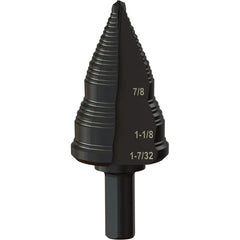 Greenlee - Step Drill Bits; Minimum Hole Diameter (Inch): 3/16 ; Maximum Hole Diameter (Inch): 1-7/32 ; Drill Bit Material: Steel ; Drill Bit Finish/Coating: Steam Oxide ; Number of Hole Sizes: 4 ; Shank Type: 3-Flat - Exact Tool & Supply