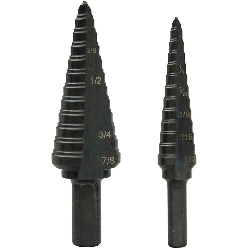 Greenlee - Drill Bit Sets; System of Measurement: Inch ; Drill Bit Material: Steel ; Drill Bit Set Type: Step Drill Bits ; Minimum Drill Bit Size (Decimal Inch): 0.5000 ; Minimum Drill Bit Size (Inch): 1/2 ; Maximum Drill Bit Size (Decimal Inch): 1.1250 - Exact Tool & Supply