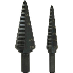 Greenlee - Drill Bit Sets; System of Measurement: Inch ; Drill Bit Material: Steel ; Drill Bit Set Type: Step Drill Bits ; Minimum Drill Bit Size (Decimal Inch): 0.5000 ; Minimum Drill Bit Size (Inch): 1/2 ; Maximum Drill Bit Size (Decimal Inch): 1.1250 - Exact Tool & Supply