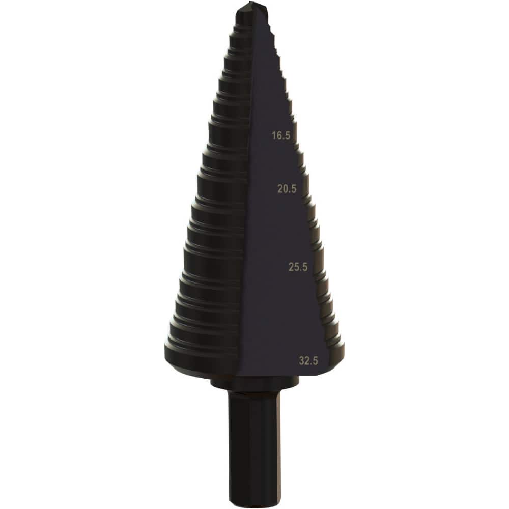 Greenlee - Step Drill Bits; Minimum Hole Diameter (mm): 6.00 ; Maximum Hole Diameter (mm): 32.500 ; Drill Bit Material: Steel ; Drill Bit Finish/Coating: Steam Oxide ; Number of Hole Sizes: 15 ; Shank Type: 3-Flat - Exact Tool & Supply