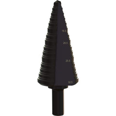 Greenlee - Step Drill Bits; Minimum Hole Diameter (mm): 6.00 ; Maximum Hole Diameter (mm): 32.500 ; Drill Bit Material: Steel ; Drill Bit Finish/Coating: Steam Oxide ; Number of Hole Sizes: 15 ; Shank Type: 3-Flat - Exact Tool & Supply
