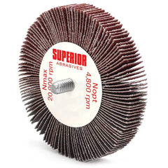 Superior Abrasives - Mounted Flap Wheels; Abrasive Type: Coated ; Outside Diameter (Inch): 3 ; Face Width (Inch): 1/2 ; Abrasive Material: Aluminum Oxide ; Grit: 60 ; Mounting Type: 1/4" Shank - Exact Tool & Supply