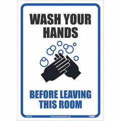 NMC - Safety & Facility Labels; Message Type: Restroom, Janitorial & Housekeeping; Restroom & Janitorial ; Header: None ; Legend: Wash Your Hands Before Leaving This Room ; Graphic: Message & Graphic ; Material Type: Pressure-Sensitive Vinyl; Pressure Se - Exact Tool & Supply