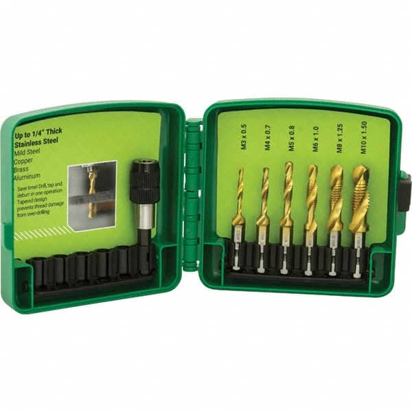 Greenlee - Combination Drill & Tap Sets Minimum Thread Size (mm): M3.5x0.60 Minimum Thread Size (Inch): #6-32 - Exact Tool & Supply