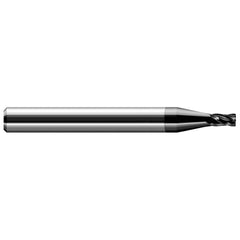 Corner Radius End Mill: 1/8″ Dia, 0.187″ LOC, 0.03″ Radius, 4 Flutes, Solid Carbide 1-1/2″ OAL, 1″ Shank Dia, Helix, Amorphous Diamond Coated, Corner Radius End, Centercutting
