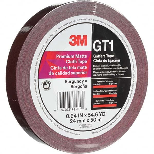 3M - 50m x 24mm x 11 mil Burgundy Cotton Cloth Gaffers Tape - Exact Tool & Supply