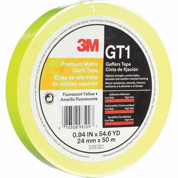 3M - 50m x 24mm x 11 mil Fluorescent Yellow Cotton Cloth Gaffers Tape - Exact Tool & Supply