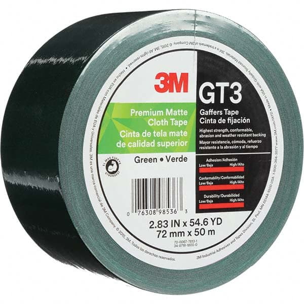 3M - 50m x 72mm x 11 mil Green Cotton Cloth Gaffers Tape - Exact Tool & Supply