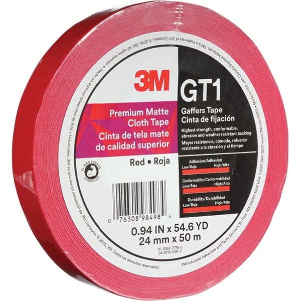 3M - 50m x 24mm x 11 mil Red Cotton Cloth Gaffers Tape - Exact Tool & Supply