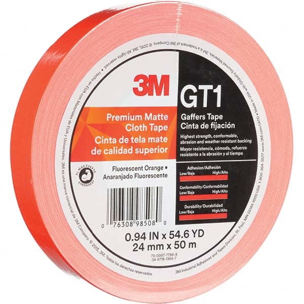 3M - 50m x 24mm x 11 mil Fluorescent Orange Cotton Cloth Gaffers Tape - Exact Tool & Supply