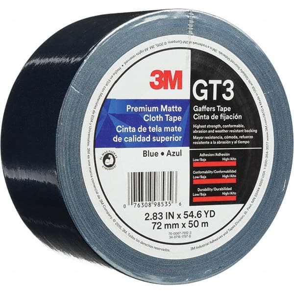 3M - 50m x 72mm x 11 mil Blue Cotton Cloth Gaffers Tape - Exact Tool & Supply