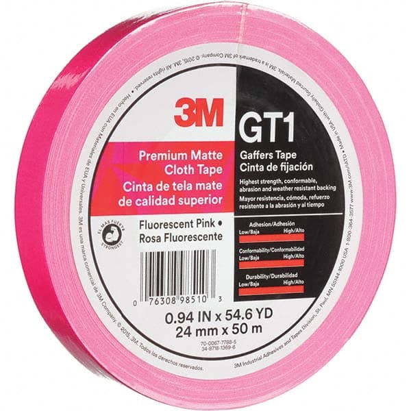 3M - 50m x 24mm x 11 mil Fluorescent Pink Cotton Cloth Gaffers Tape - Exact Tool & Supply