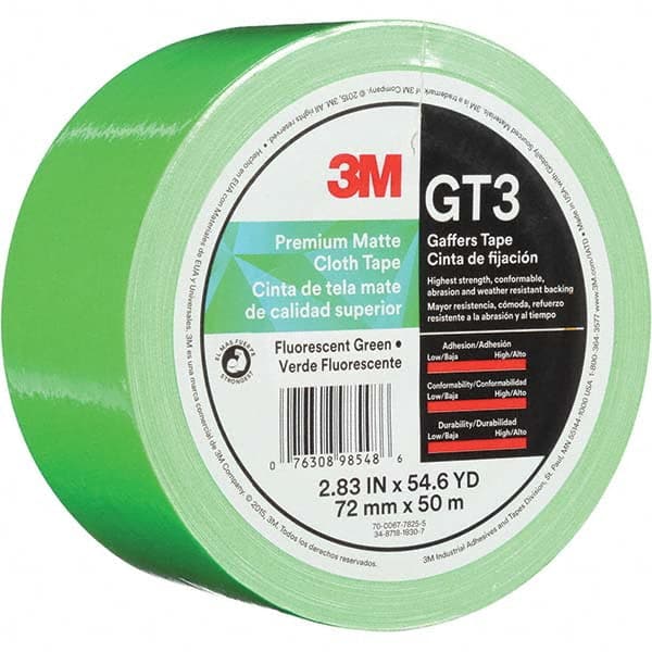 3M - 50m x 72mm x 11 mil Fluorescent Green Cotton Cloth Gaffers Tape - Exact Tool & Supply