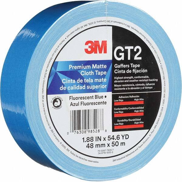 3M - 50m x 48mm x 11 mil Fluorescent Blue Cotton Cloth Gaffers Tape - Exact Tool & Supply