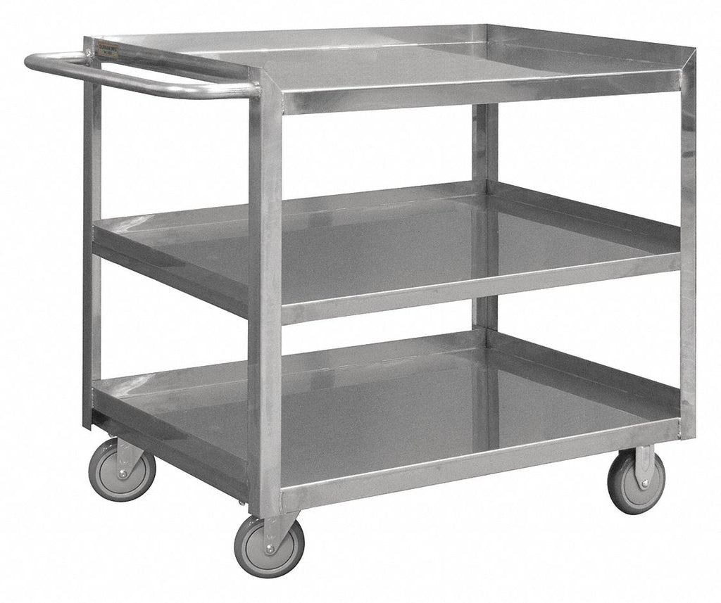 Stainless Steel Flat Handle Utility Cart, 500 lb. Load Capacity, Number of Shelves: 3