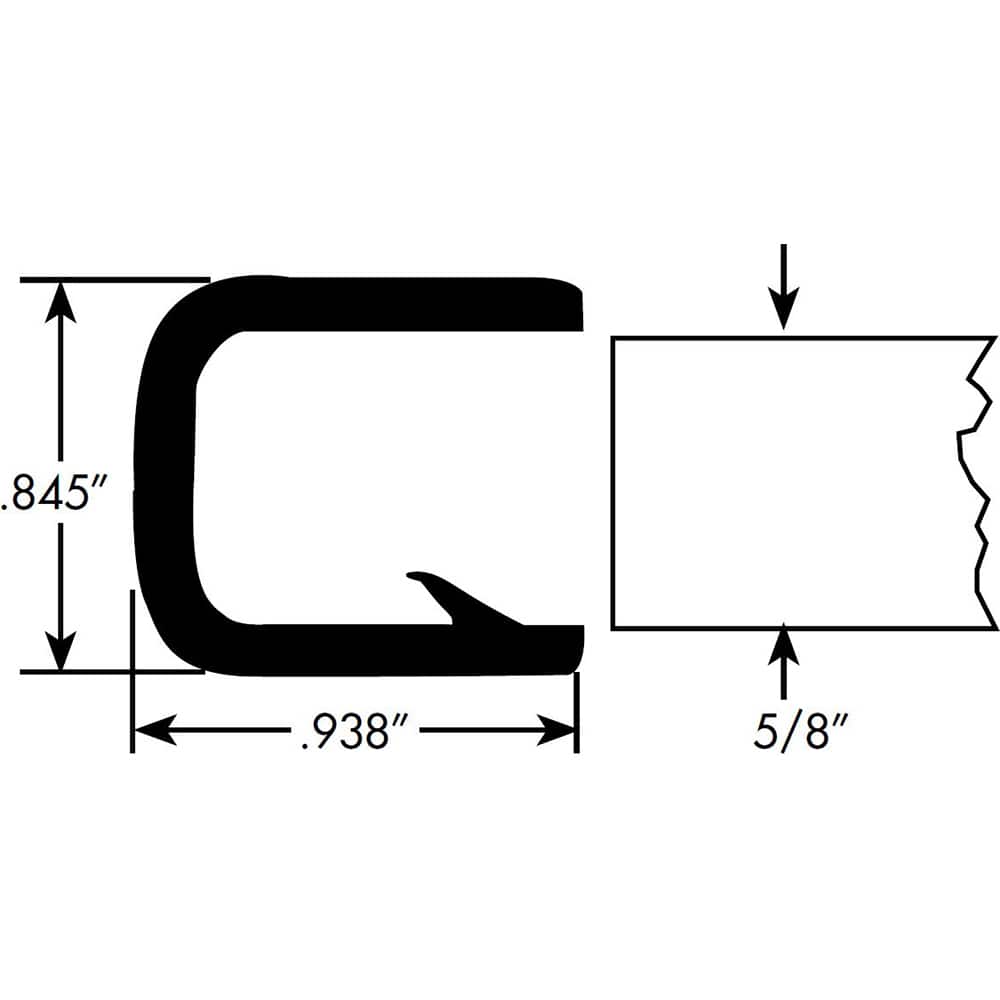 Fairchild Industries - Automotive Replacement Parts; Type: Edge Trim ; Application: Edge Trim, Double Lip 5/8" Trim with Segmented Steel Core, .520"-.625", Black Soft Tone, 50 ft. - Exact Tool & Supply