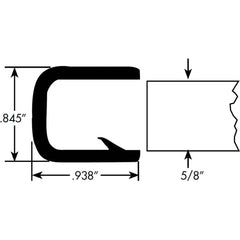 Fairchild Industries - Automotive Replacement Parts; Type: Edge Trim ; Application: Edge Trim, Double Lip 5/8" Trim with Segmented Steel Core, .520"-.625", Black Soft Tone, 50 ft. - Exact Tool & Supply