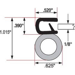 Fairchild Industries - Automotive Replacement Parts; Type: Trim Seal ; Application: Trim Seal, Vinyl and Sponge Rubber Trim Seal with Flexible Steel Core, .090"-.190", Black, 25 ft. - Exact Tool & Supply