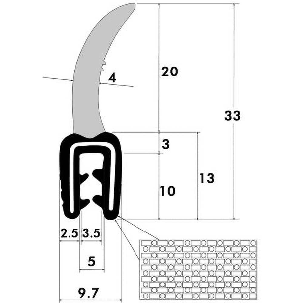 Fairchild Industries - Automotive Replacement Parts; Type: Trim Seal ; Application: Trim Seal, Sponge Bulb and Dense Rubber with Flexible Segmented Steel Core, .15"-.20", Black, 25 ft. - Exact Tool & Supply