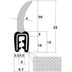 Fairchild Industries - Automotive Replacement Parts; Type: Trim Seal ; Application: Trim Seal, Sponge Bulb and Dense Rubber with Flexible Segmented Steel Core, .15"-.20", Black, 25 ft. - Exact Tool & Supply