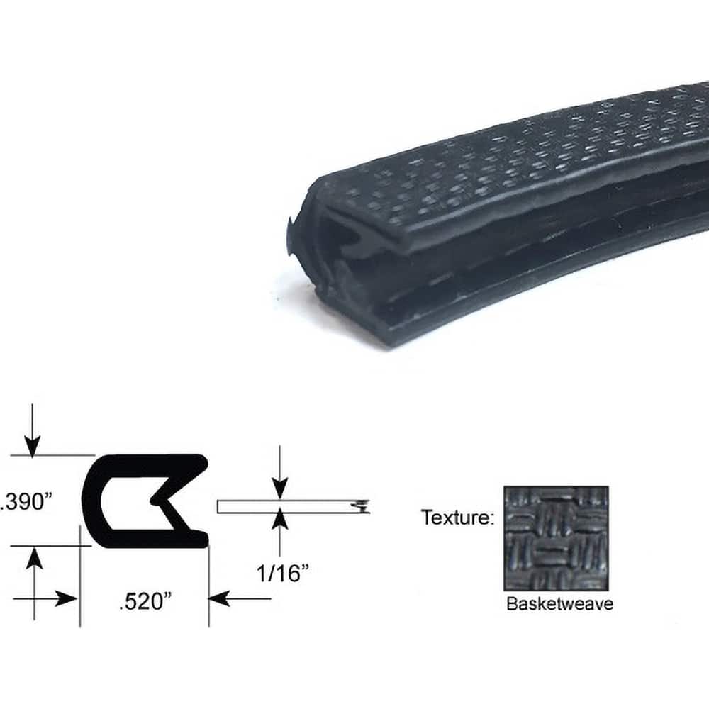 Fairchild Industries - Automotive Replacement Parts; Type: Edge Trim ; Application: Edge Trim, Standard Double Lip Trim with Segmented Steel Core, .032"-.125", Black Basketweave, 50 ft. - Exact Tool & Supply