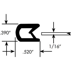 Fairchild Industries - Automotive Replacement Parts; Type: Edge Trim ; Application: Edge Trim, Standard Double Lip Trim with Segmented Aluminum Core, .032"-.125", Black Soft Tone, 50 ft. - Exact Tool & Supply