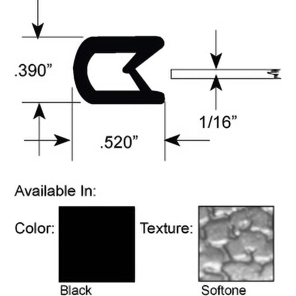 Fairchild Industries - Automotive Replacement Parts; Type: Edge Trim ; Application: Edge Trim, Standard Double Lip Trim with Segmented Steel Core, .032"-.125", Black Soft Tone, 50 ft. - Exact Tool & Supply