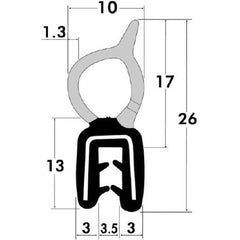 Fairchild Industries - Automotive Replacement Parts; Type: Trim Seal ; Application: Trim Seal, Sponge Bulb and Dense Rubber with Flexible Segmented Steel Core, .11"-.14", Black, 25 ft. - Exact Tool & Supply