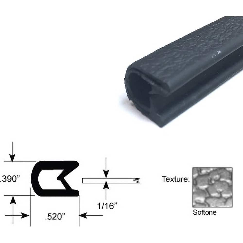 Fairchild Industries - Automotive Replacement Parts; Type: Edge Trim ; Application: Edge Trim, Standard Double Lip Trim with Segmented Steel Core, .032"-.125", Black Soft Tone, 50 ft. - Exact Tool & Supply