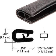Fairchild Industries - Automotive Replacement Parts; Type: Edge Trim ; Application: Edge Trim, Mini Trim with Segmented Steel Core, .010"-.050", Black Soft Tone, 50 ft. - Exact Tool & Supply