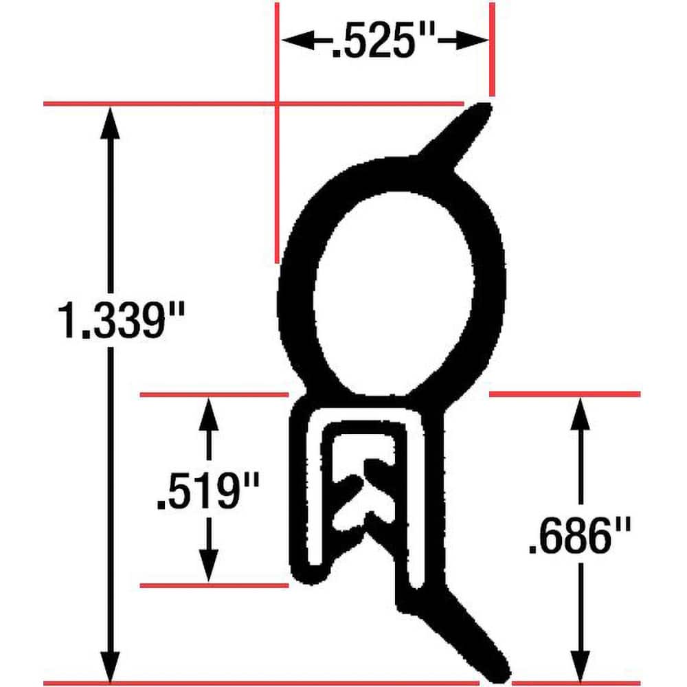 Fairchild Industries - Automotive Replacement Parts; Type: Trim Seal ; Application: Trim Seal, Sponge Bulb and Dense Rubber with Flexible Segmented Steel Core, .060"-.079", Black, 25 ft. - Exact Tool & Supply