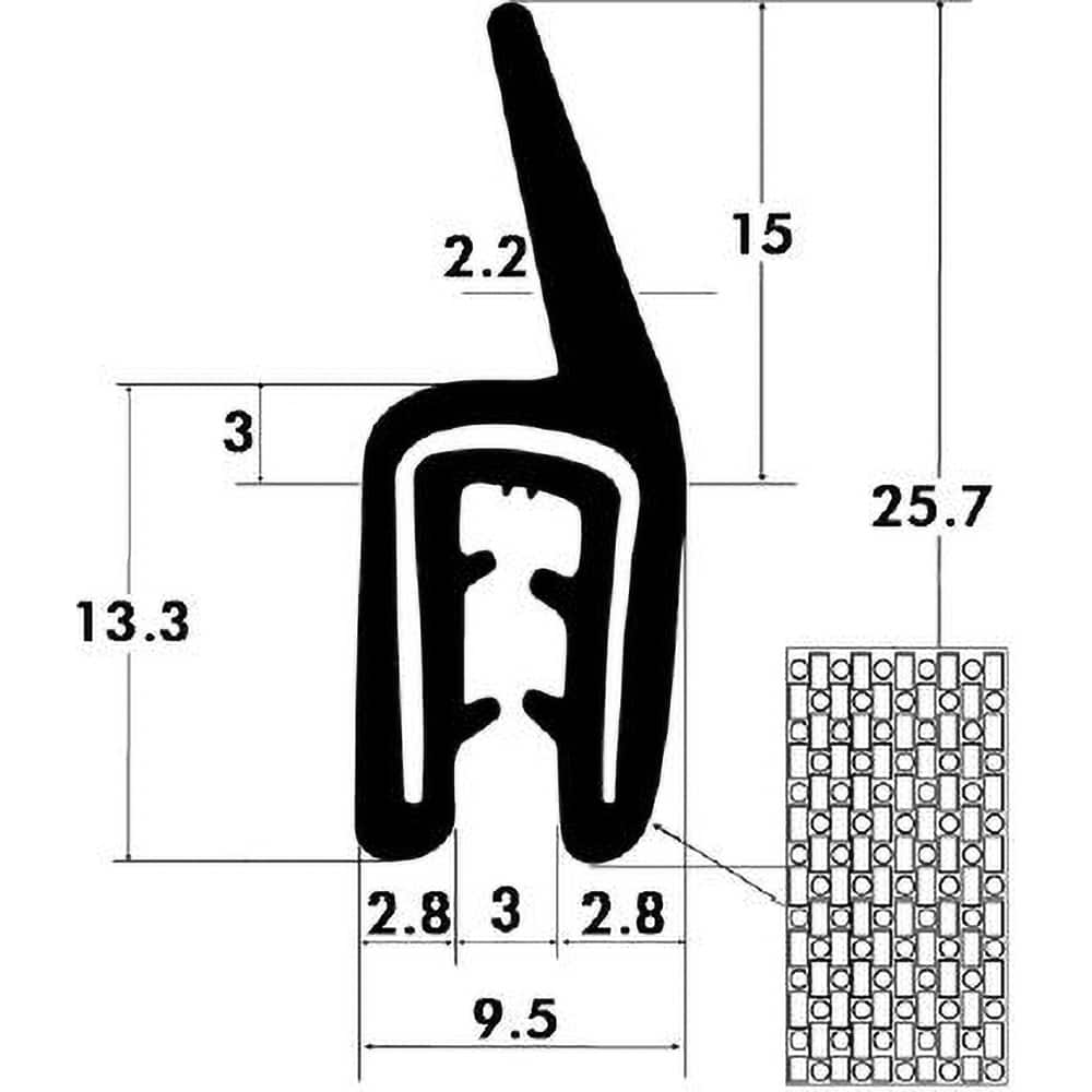 Fairchild Industries - Automotive Replacement Parts; Type: Trim Seal ; Application: Trim Seal, Sponge Bulb and Dense Rubber with Flexible Segmented Steel Core, .09"-.12", Black, 25 ft. - Exact Tool & Supply
