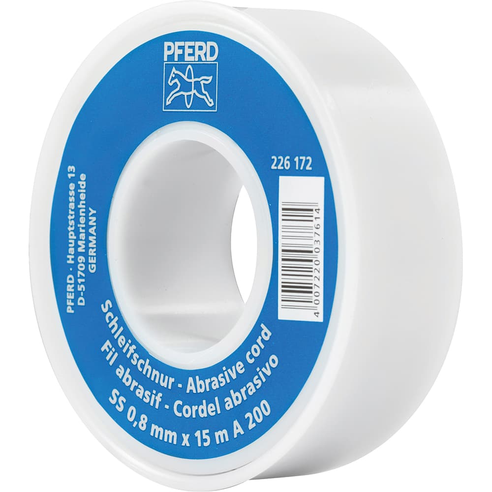 PFERD - Abrasive Cords & Tape; Product Type: Cord ; Abrasive Material: Aluminum Oxide ; Tape/Cord Width (Decimal Inch): 0.030 ; Overall Cord/Tape Length (Feet): 48 ; Grit: 200 - Exact Tool & Supply