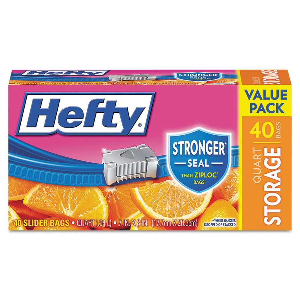 Hefty - Reclosable Food & Sandwich Bags; Volume Capacity: 1 Qt. ; Width (Inch): 4-3/8 ; Container Shape: Rectangle ; Height (Inch): 8-1/2 ; Material: Plastic ; Thickness (mil): 1.5000 - Exact Tool & Supply