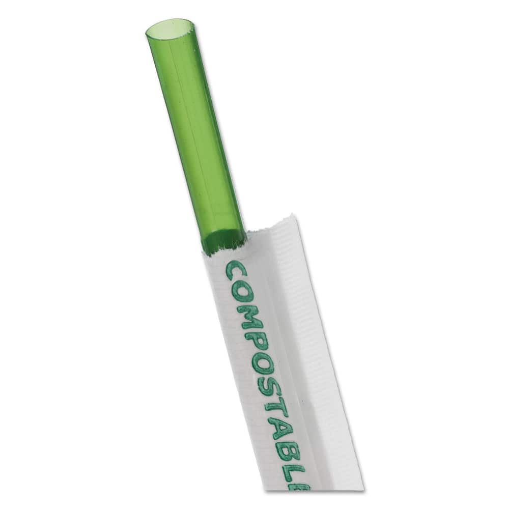 ECO PRODUCTS - Paper & Plastic Cups, Plates, Bowls & Utensils; Breakroom Accessory Type: Straws ; Breakroom Accessory Description: Straws/Stems/Sticks-Wrapped Straw ; Color: Green - Exact Tool & Supply