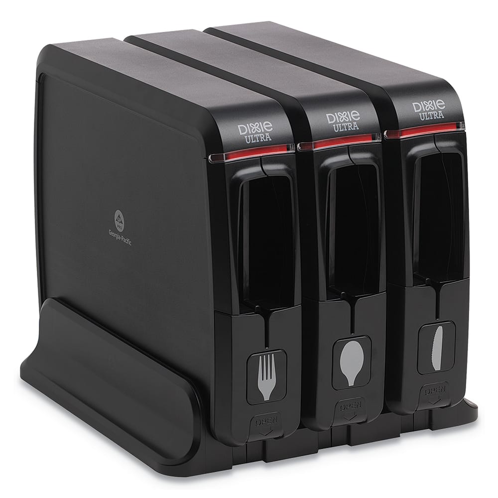 Dixie - Paper & Plastic Cups, Plates, Bowls & Utensils; Breakroom Accessory Type: Cutlery Bin ; Breakroom Accessory Description: Utensil Dispensers-Tower-Fork ; Color: Black - Exact Tool & Supply