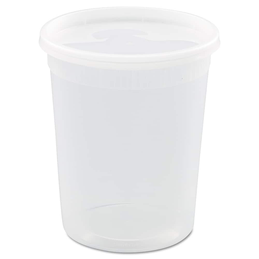 Pactiv - Food Containers; Type: Container & Lid Combination ; Shape: Round ; Volume Range: Smaller than 64 oz. ; Height (Decimal Inch): 6.000000 ; Diameter/Width (Decimal Inch): 4.5500 ; Length (Decimal Inch): 4.5500 - Exact Tool & Supply