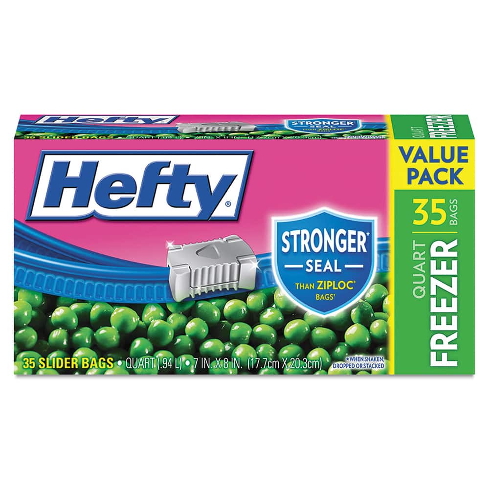 Hefty - Reclosable Food & Sandwich Bags; Volume Capacity: 1 Qt. ; Width (Inch): 7 ; Container Shape: Rectangle ; Height (Inch): 8 ; Material: Plastic ; Thickness (mil): 2.5000 - Exact Tool & Supply