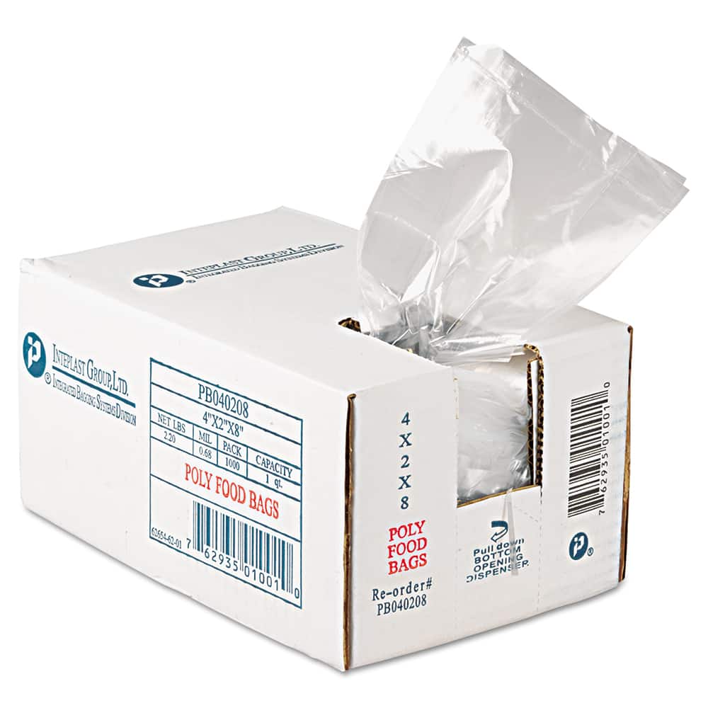 Inteplast Group - Reclosable Food & Sandwich Bags; Volume Capacity: 16 oz ; Width (Inch): 4 ; Container Shape: Rectangle ; Height (Inch): 8 ; Material: Plastic ; Thickness (mil): 0.6800 - Exact Tool & Supply