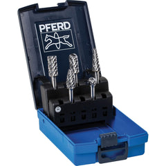 PFERD - 5 Pc Standard Cut Burr Set with Cylinder, Cylinder w/Rad End, Ball, Taper w/Rad End, Tree w/Rad End - Exact Tool & Supply