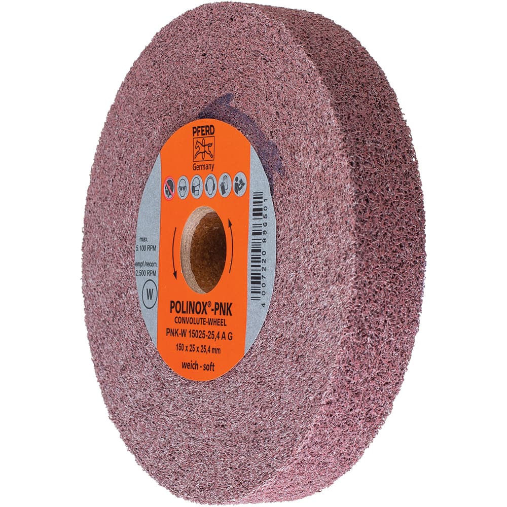 PFERD - Deburring Wheels; Wheel Type: Convolute ; Wheel Diameter (Inch): 6 ; Center Hole Size (Inch): 1 ; Abrasive Material: Aluminum Oxide ; Grade: Coarse ; Density Grade: Soft - Exact Tool & Supply