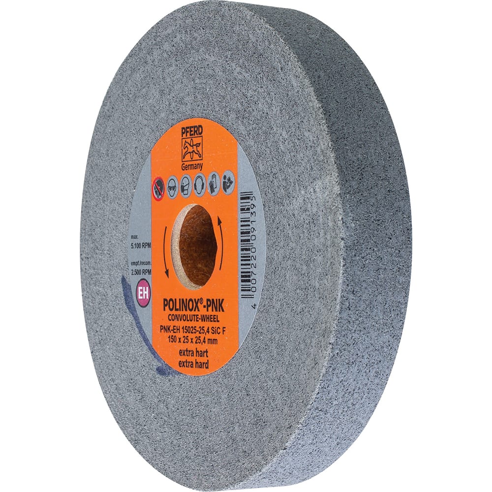 PFERD - Deburring Wheels; Wheel Type: Convolute ; Wheel Diameter (Inch): 6 ; Center Hole Size (Inch): 1 ; Abrasive Material: Silicon Carbide ; Grade: Fine ; Density Grade: Extra Hard - Exact Tool & Supply