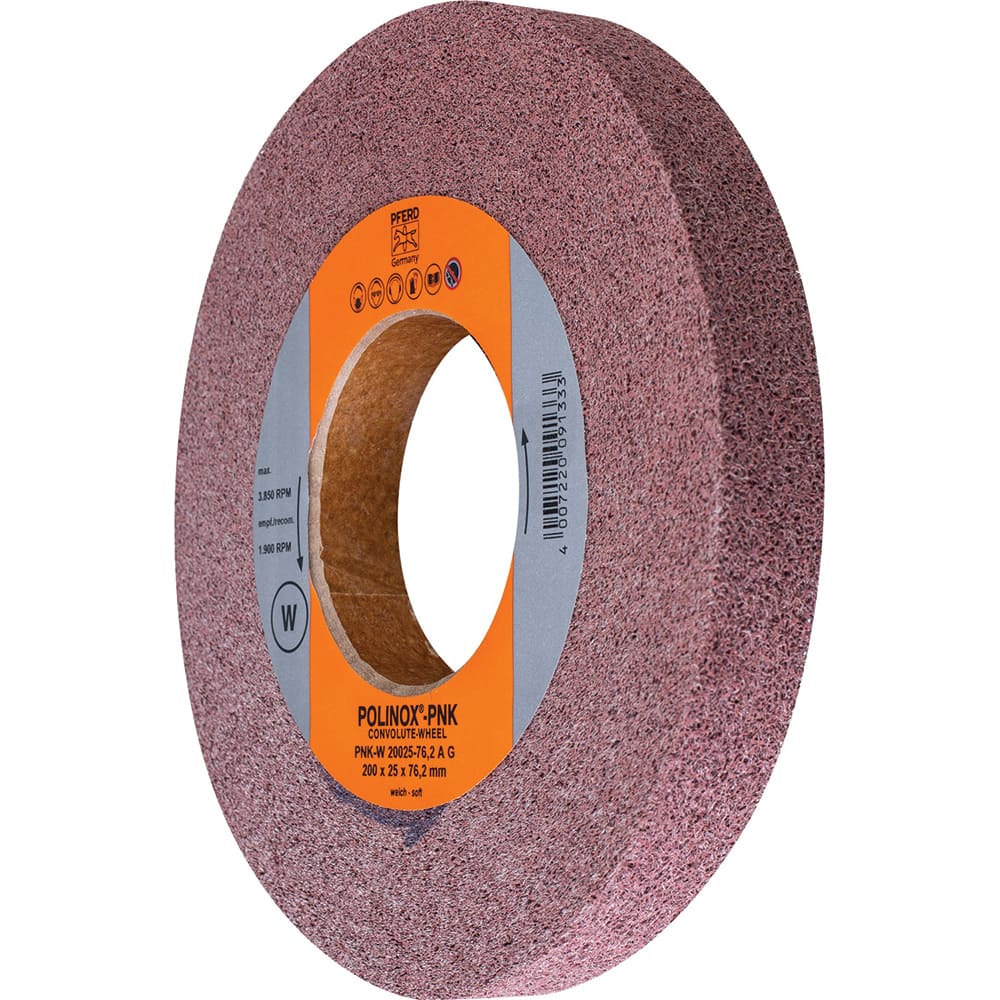 PFERD - Deburring Wheels; Wheel Type: Convolute ; Wheel Diameter (Inch): 8 ; Center Hole Size (Inch): 3 ; Abrasive Material: Aluminum Oxide ; Grade: Coarse ; Density Grade: Soft/Medium - Exact Tool & Supply