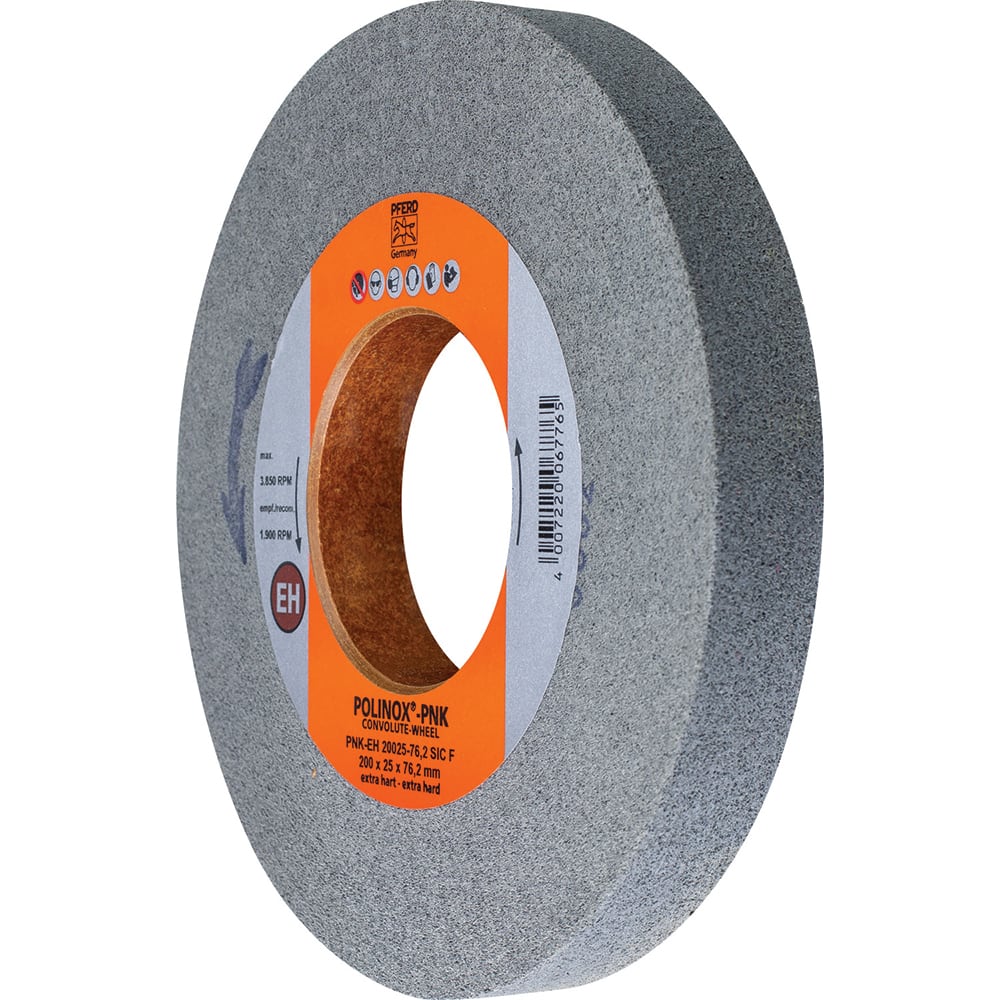 PFERD - Deburring Wheels; Wheel Type: Convolute ; Wheel Diameter (Inch): 8 ; Center Hole Size (Inch): 3 ; Abrasive Material: Silicon Carbide ; Grade: Fine ; Density Grade: Extra Hard - Exact Tool & Supply