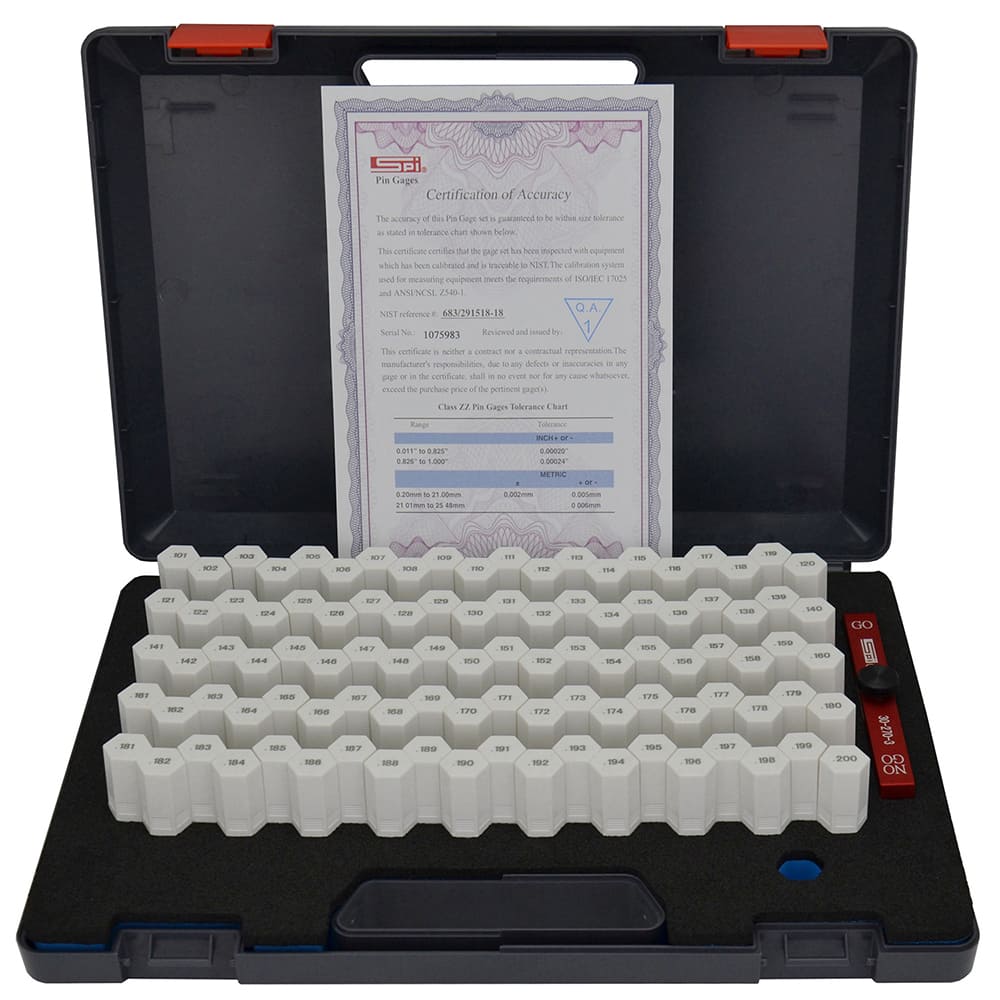Class ZZ Plug Gage Set: 0.011 to 0.1″ Range, 90 Pc 0.000500″ Tolerance
