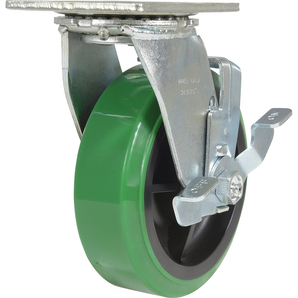 Vestil - Standard Casters; Mount: With Holes ; Style: Swivel w/Brake ; Wheel Diameter: 6 (Inch); Wheel Width: 2 (Inch); Overall Height (Inch): 7-1/2 ; Load Capacity (Lb.): 900.000 - Exact Tool & Supply